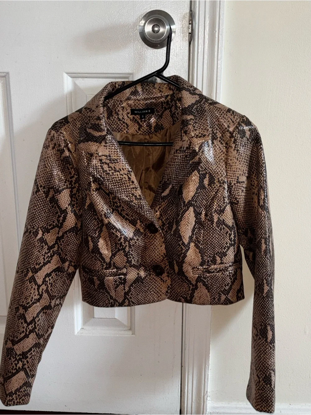 Cropped Snake-Print Blazer in Brown